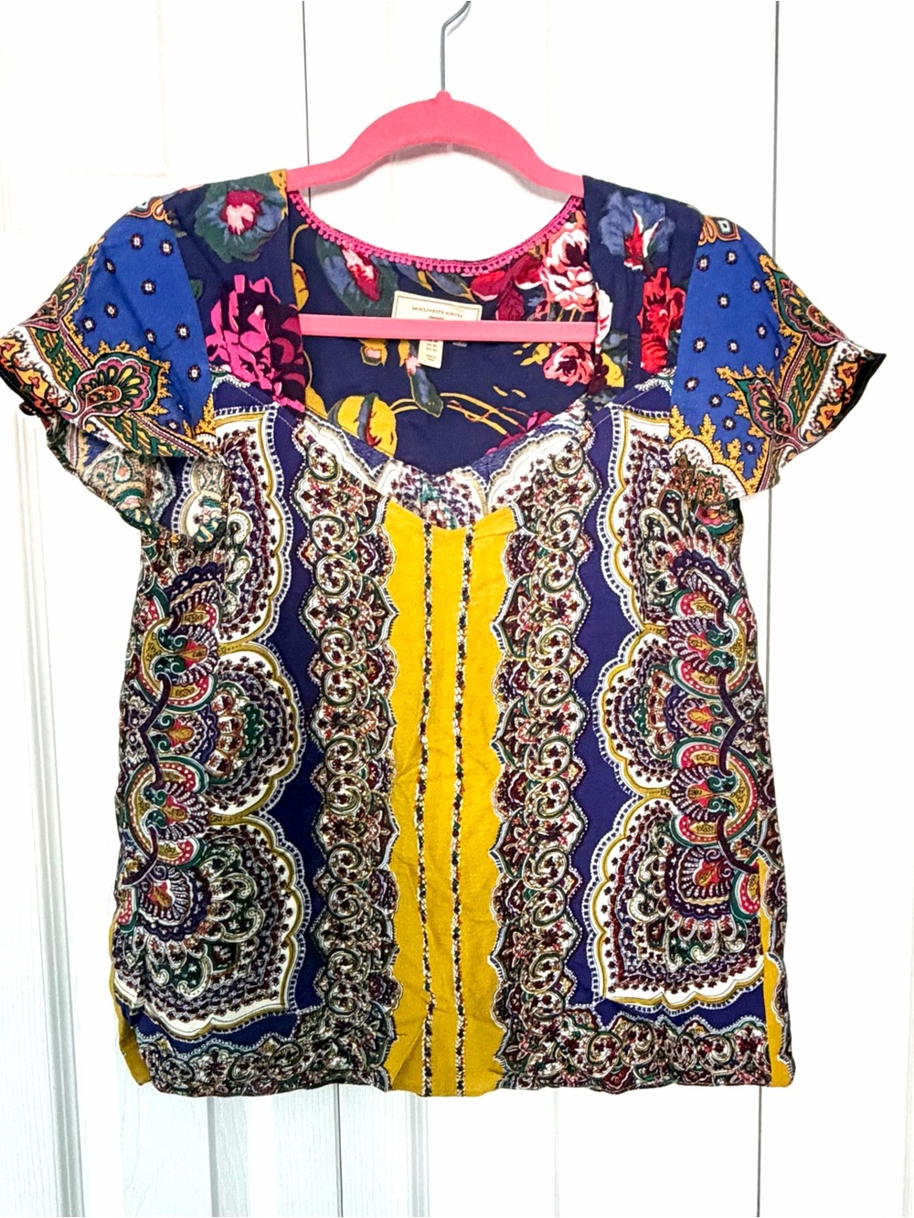 Moulinette Soeurs By Anthropologie Blouse Teresita Scarf Print Sz 2 Patchwork